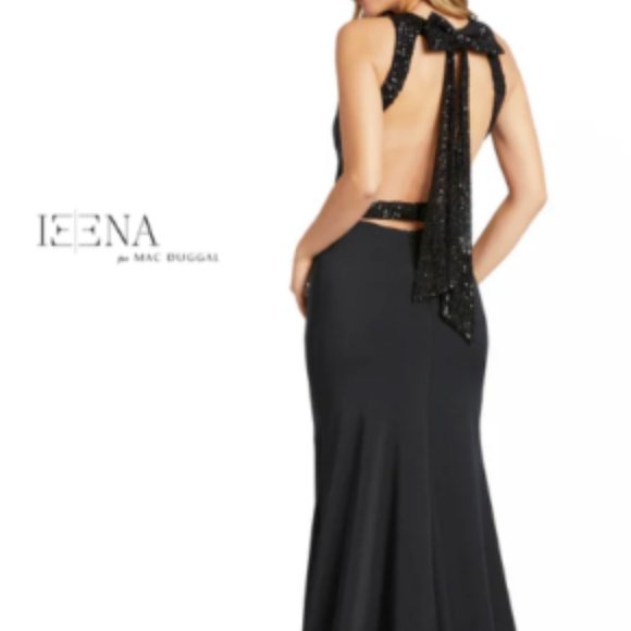 MAC DUGGAL 26262I EXPOSED BACK SEQUIN BOW BLACK GOWN sz 2 - Picture 4 of 9